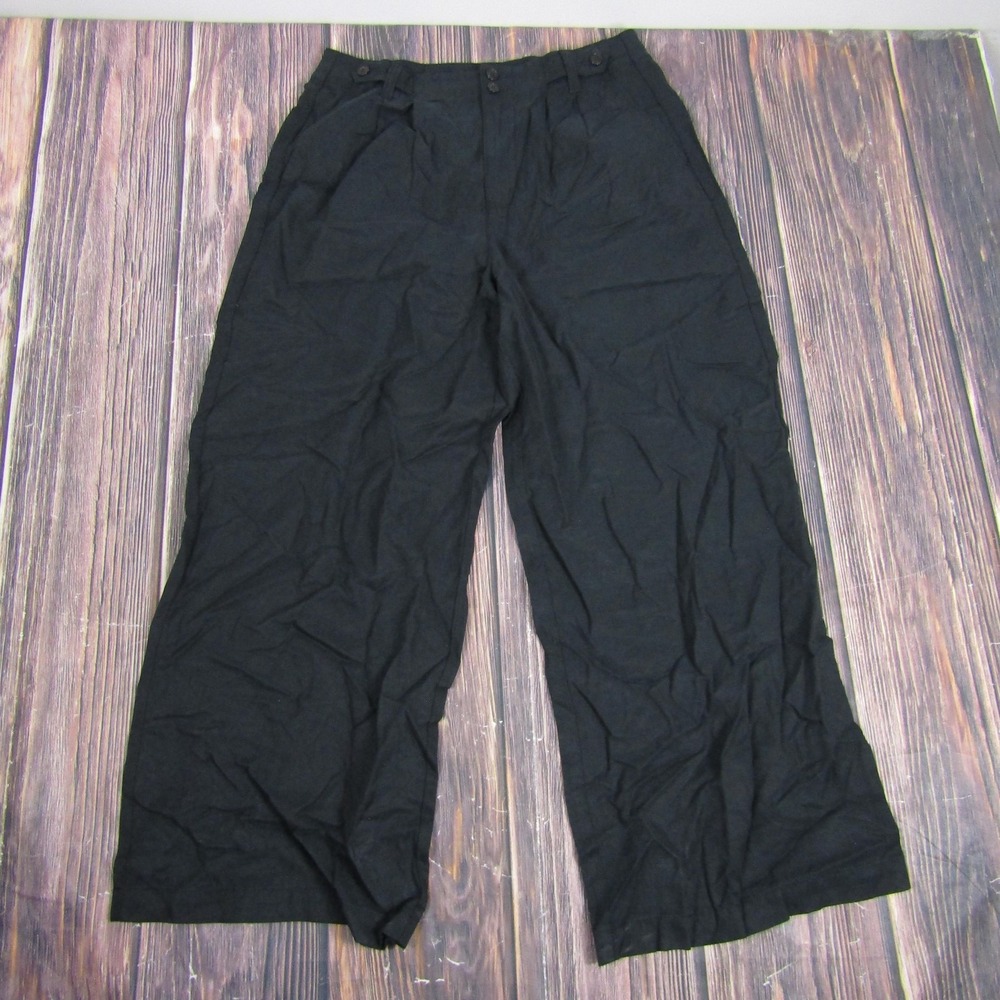 Madewell Pants Womens 8P Black The Harlow Wide-Leg Pleated Lyocell Linen Blend